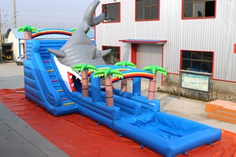 Tobogán hinchable de tiburón y piscina - Atracciones inflables