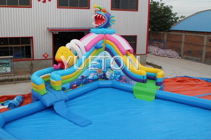 Piranha Inflatable water slide with pool