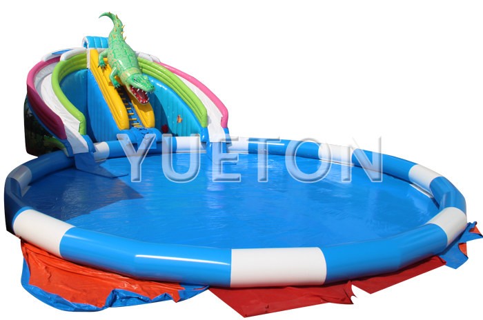 crocodile Inflatable water slide with pool