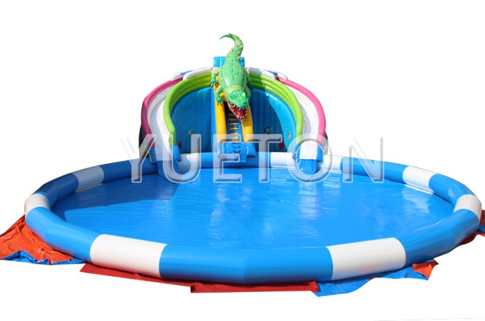 crocodile Inflatable water slide with pool