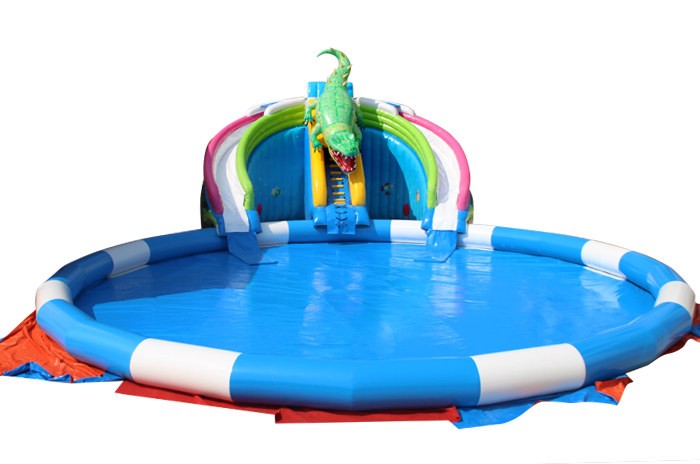 crocodile Inflatable water slide with pool