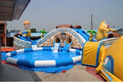 Jungle Adventure Bear Inflatable water slide with pool