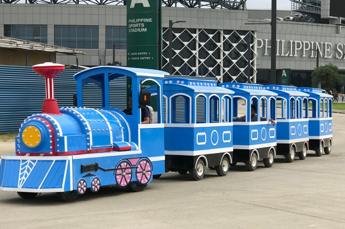 Tren sin rieles (azul y blanco) - Trenes de atracciones