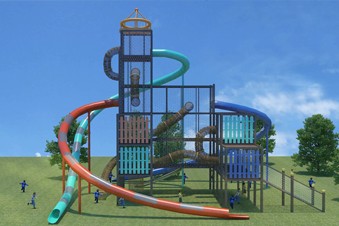 Red de escalada y tobogán de plástico - Atracciones infantiles