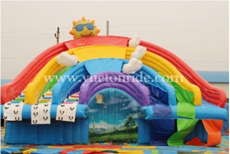 Rainbow Inflatable Water Slide with Pool In stock